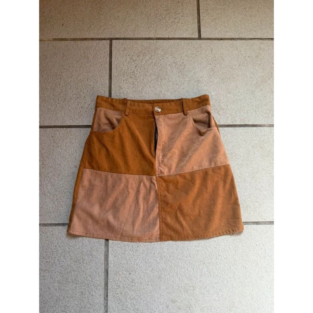 Brown and Tan Mid Thigh Length Skirt